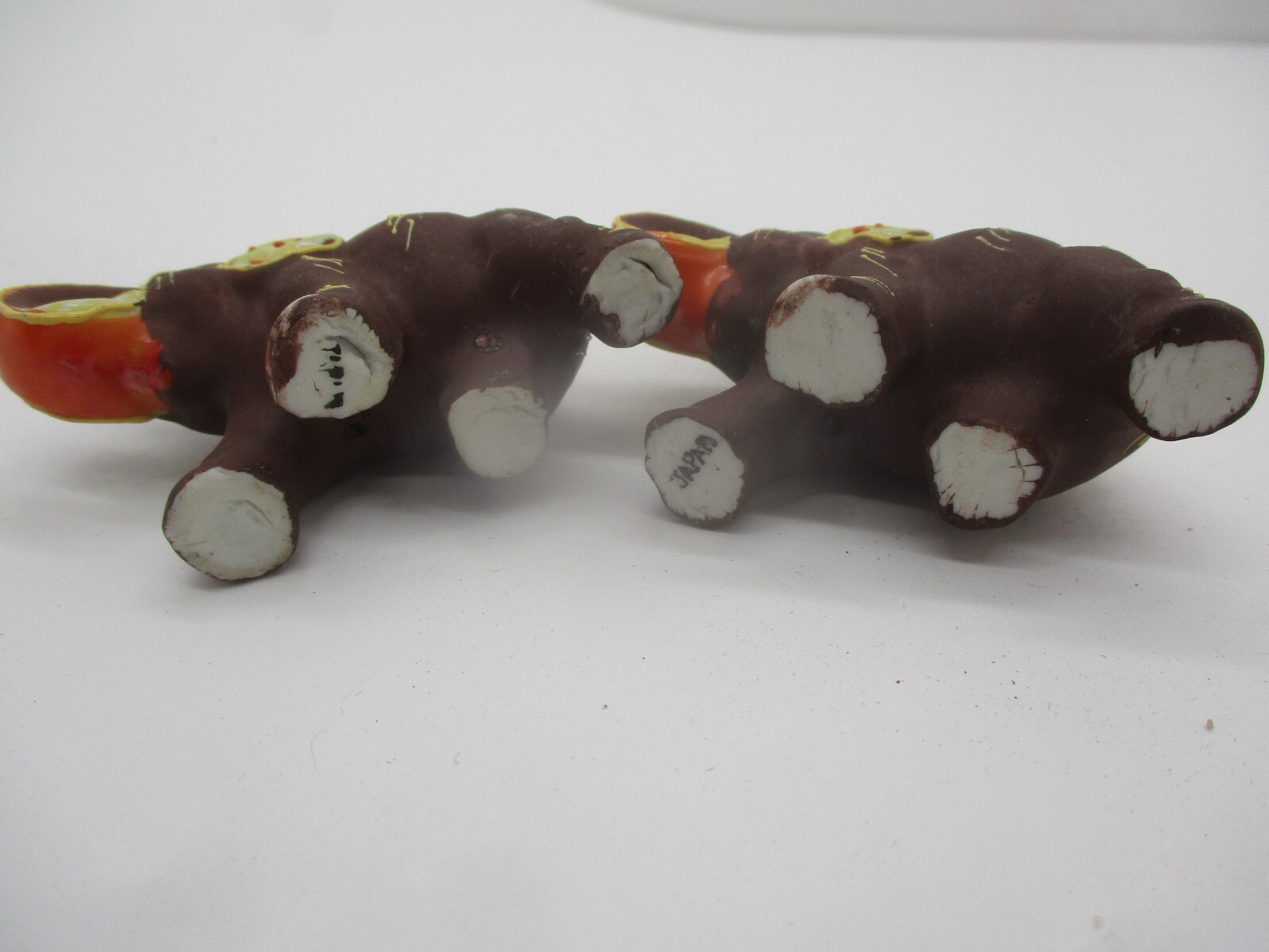 2 Small Brown Ceramic Elephants Ornately Decorated