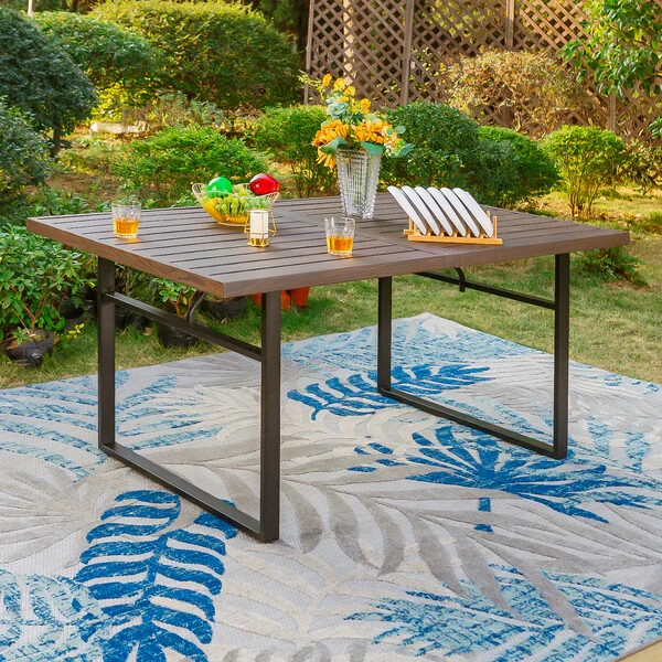 Outdoor Dining Table for 6 Person Rectangular Patio Metal Table U-shaped legs