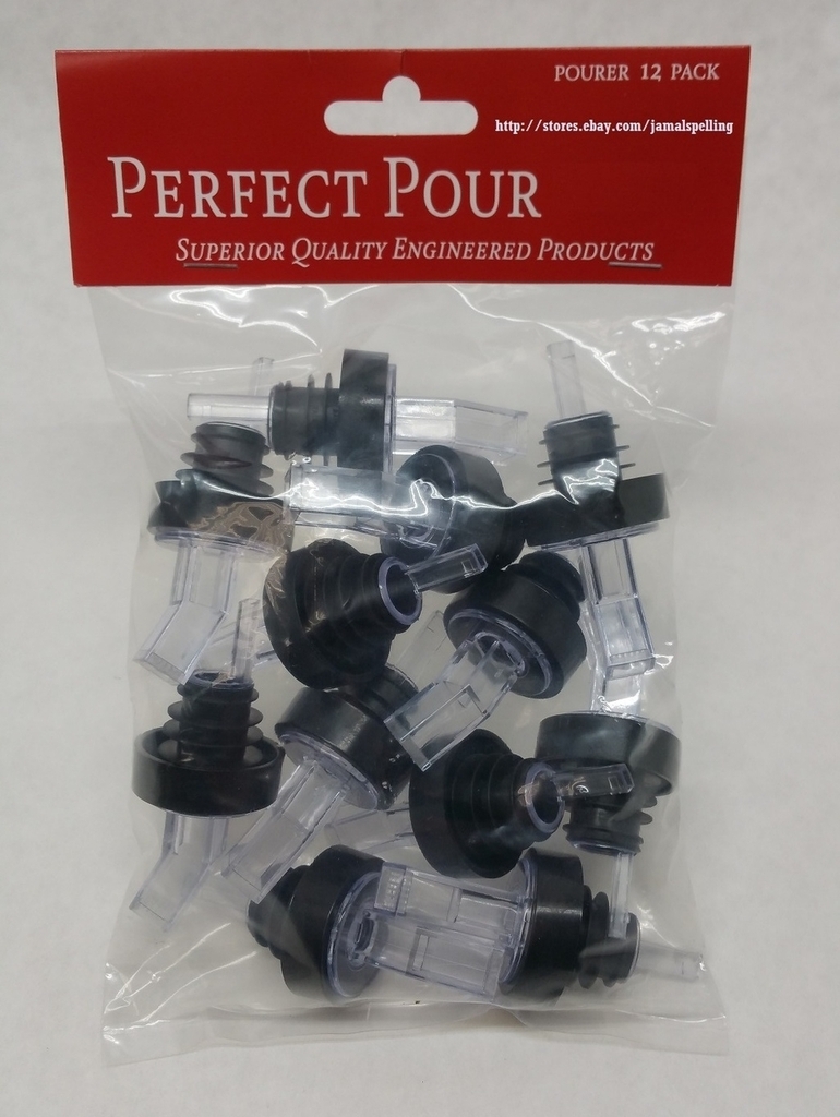 (12) Black & Clear SCREENED Liquor Bottle POUR SPOUTS Flair Pourers