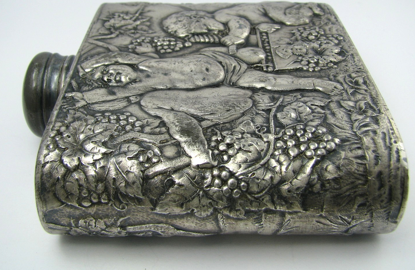 ANTIQUE SILVER PLATED FLASK LIQUOR FLASK Tipsy Cherubs Angels 1870s No Mono Rare