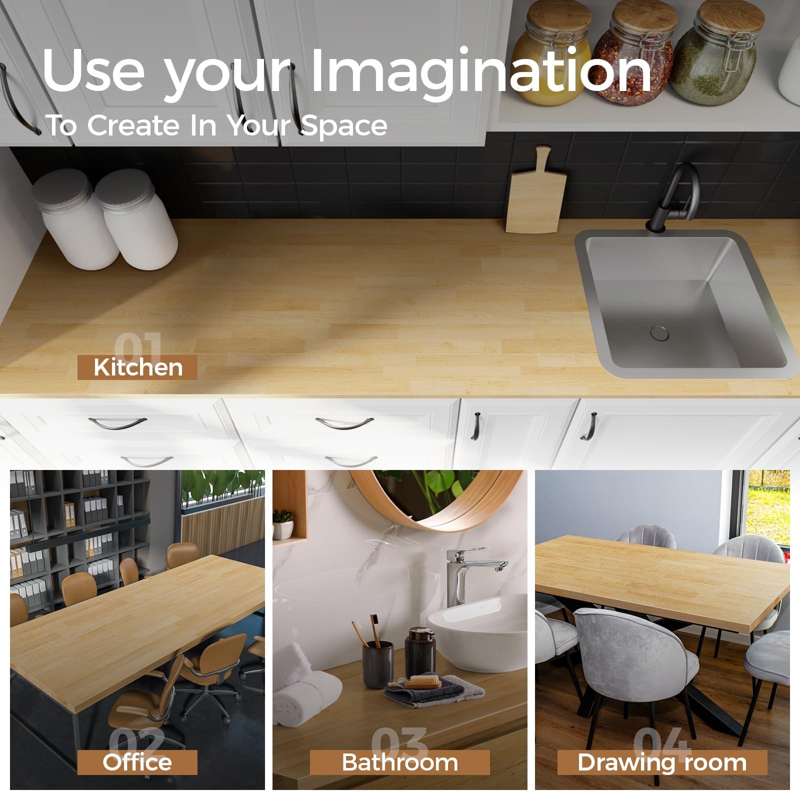 Butcher Block Countertop Table Top - Unfinished Solid Wood Countertop, Unfini...