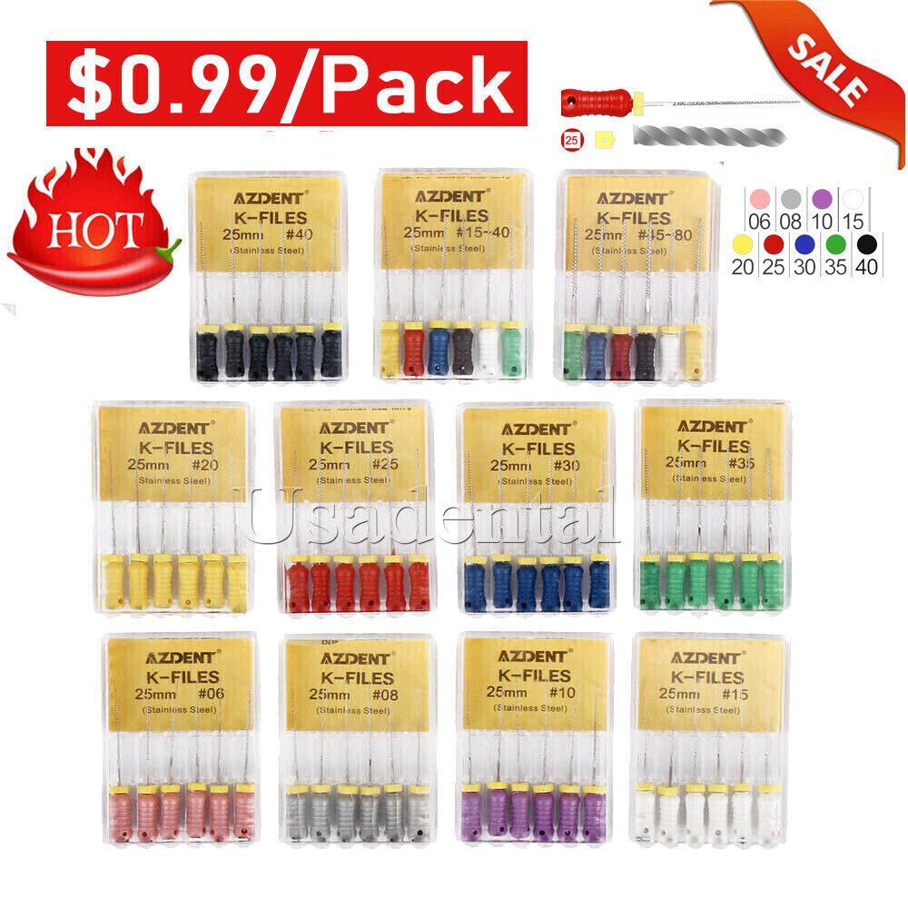 AZDENT Dental Endo Root Canal File K-FILES Stainless Steel Hand Use 21/25 mm