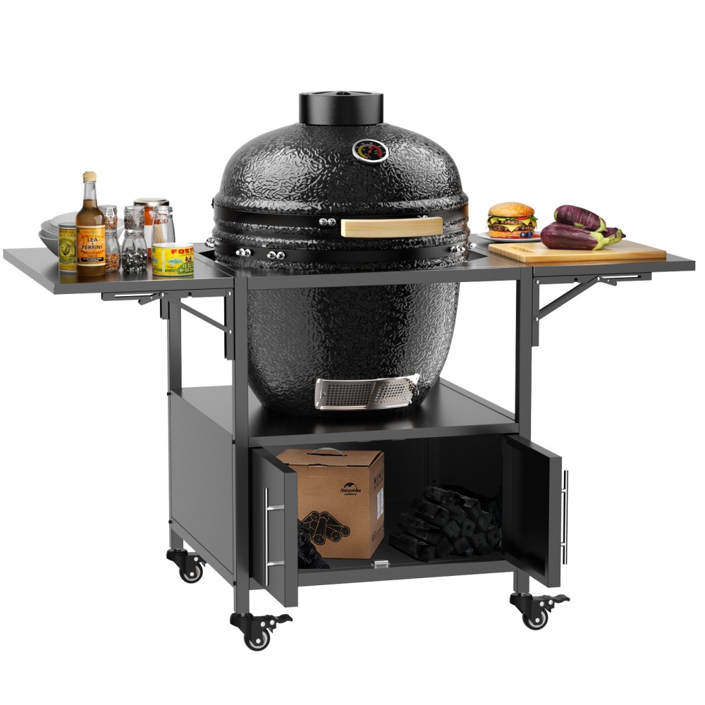 Outdoor Grill Table for Big Green Egg BBQ Metal Grill Cart 2 Folding Panels