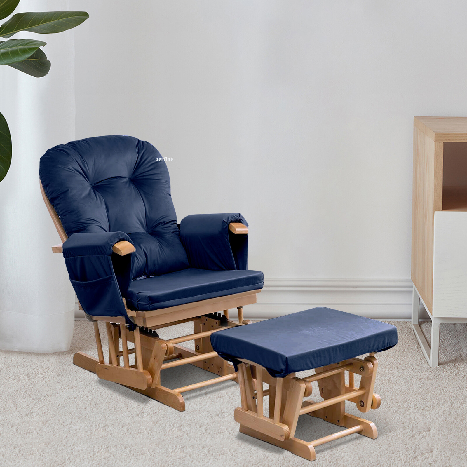 Velvet Glider Rocker Replacement Cushions w/ Storage 5Pcs Back/Seat/Ottoman/Arms