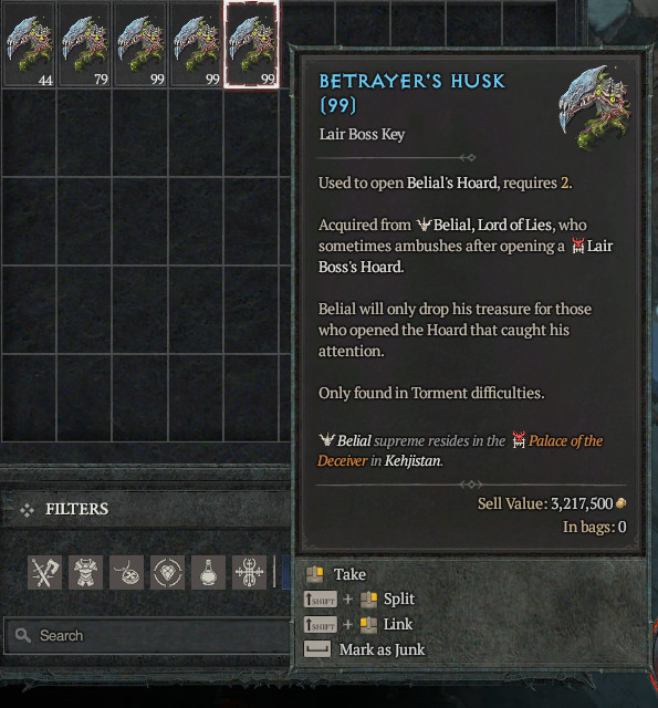 D4 Diablo 4 Season 12 Slaughter - 100x Betrayer's Husk Belial Mats