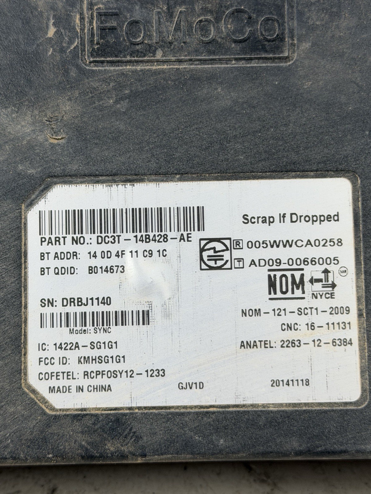 2015 - 2016 Ford F250 F350 Sync Communication Control Module OEM DC3T-14B428-AE