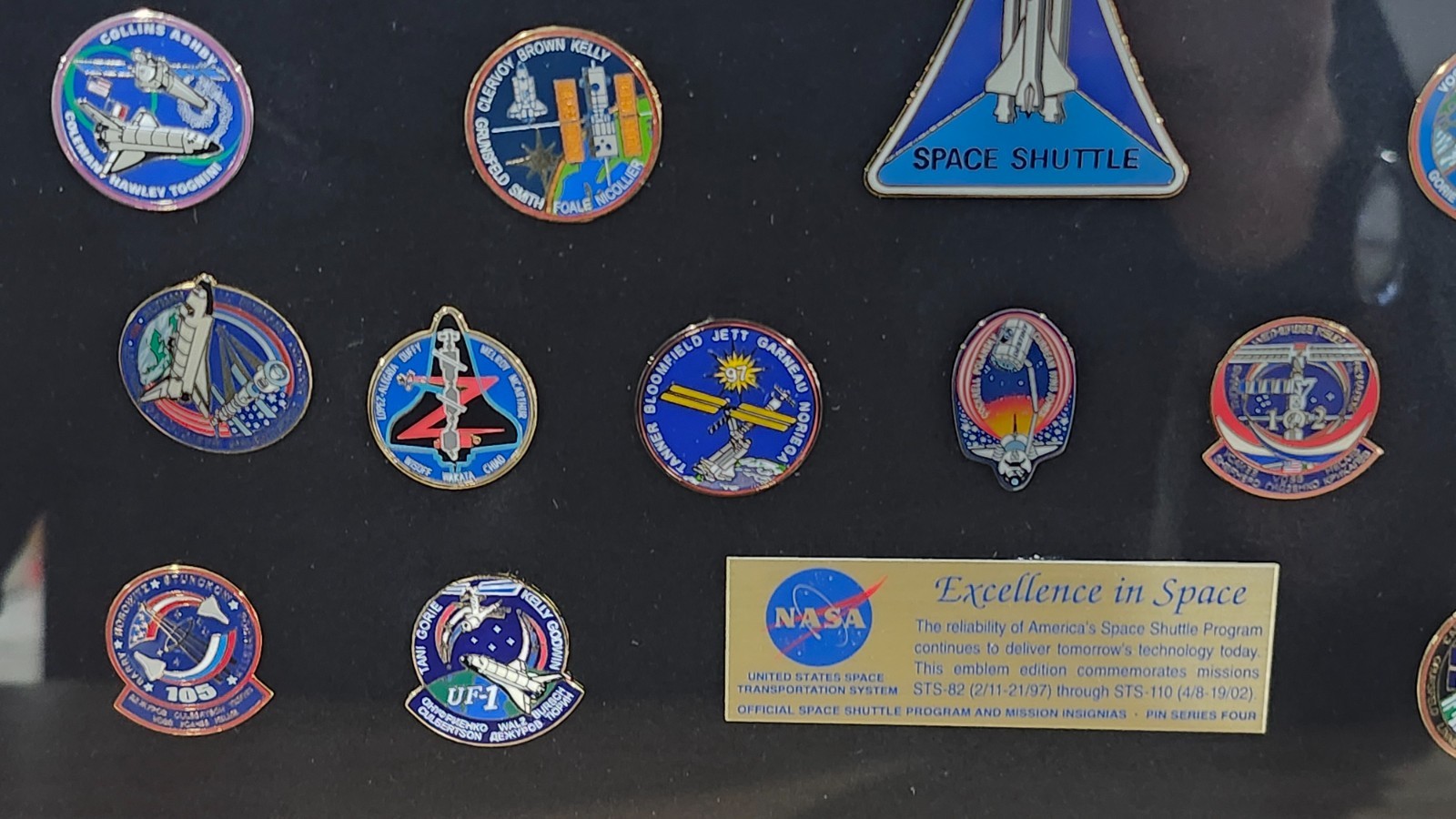 rare Winco framed collection of NASA "Excellance in Space" insignia pins