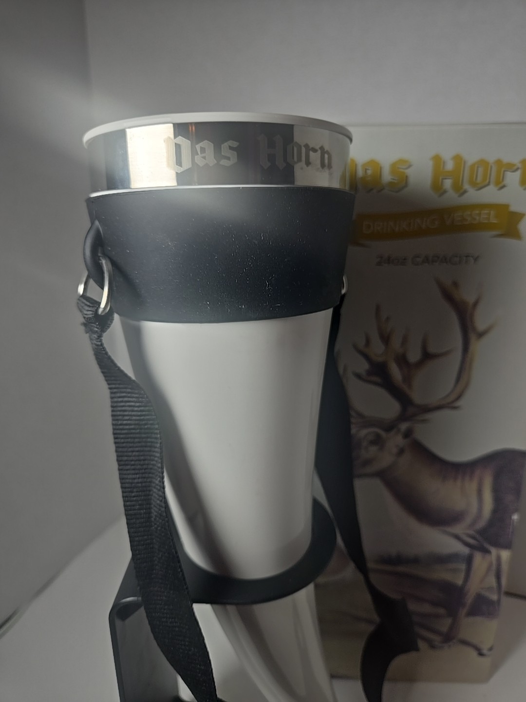 Drinking Vessel Horn with Holder and Neck Strap. Das Horn. 24 Oz. New Open Box