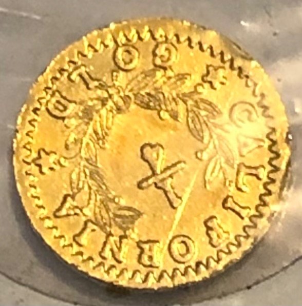 1861 California Gold Indian Head Round 1/4 dollar Token/Coin: Wreath on back