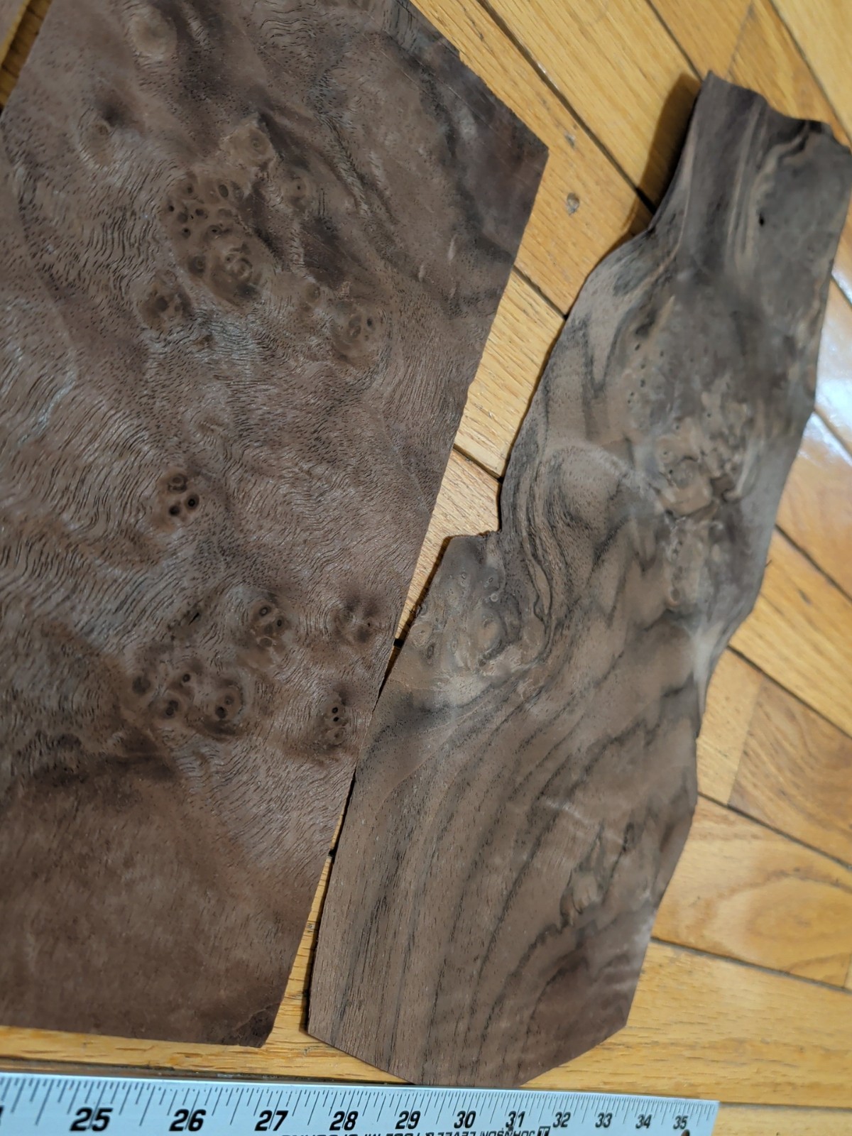 Walnut veneer 6" & 5" wide x 10" each and 1/42" 5 pieces wood raw