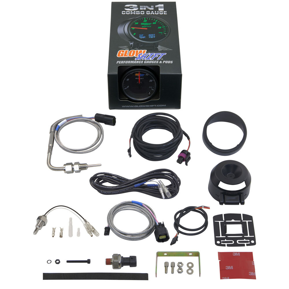 GlowShift 3in1 Diesel Combo Gauge - 60psi TURBO BOOST PYROMETER TRANS TEMP