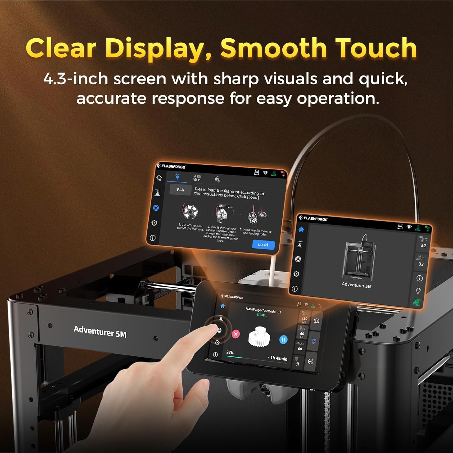 FLASHFORGE Adventurer 5M 4.3-Inch Touchscreen Assembly, Effortless Installation