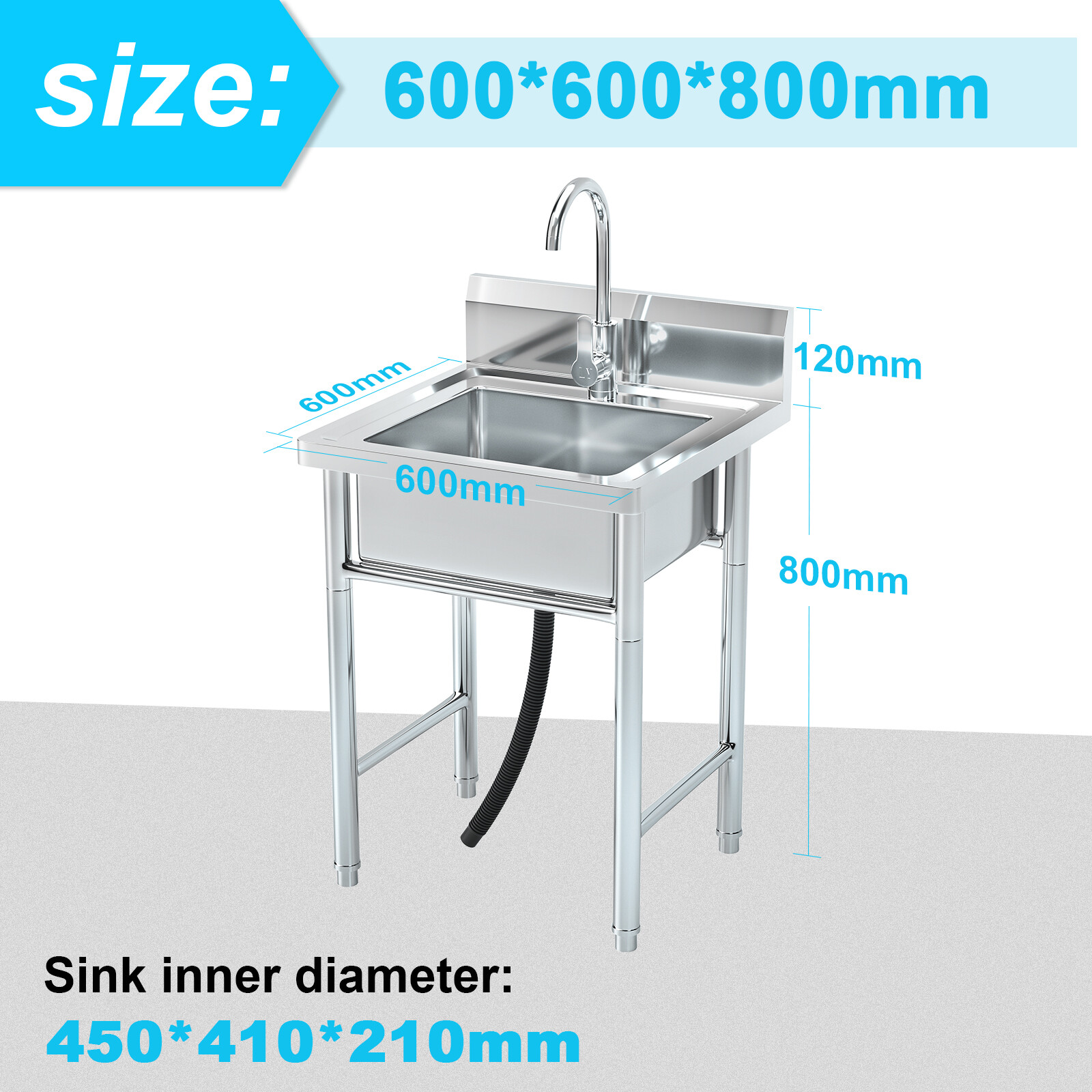 Commercial Kitchen Sink Stainless Steel Freestanding Compartment Utility Sink