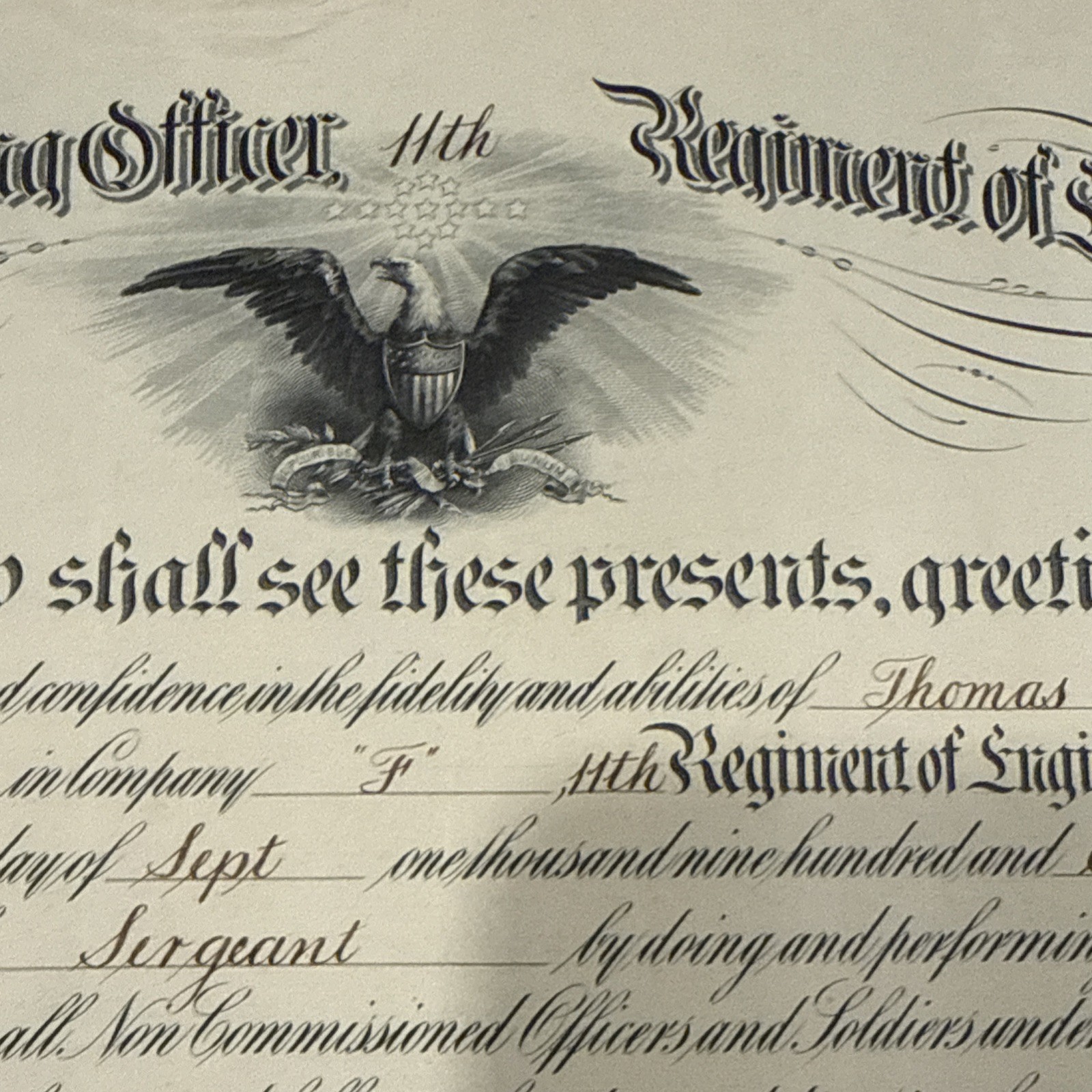 WWI 1918 11th Regiment of Engineers AEF U.S. Army Certificate Service Hampton