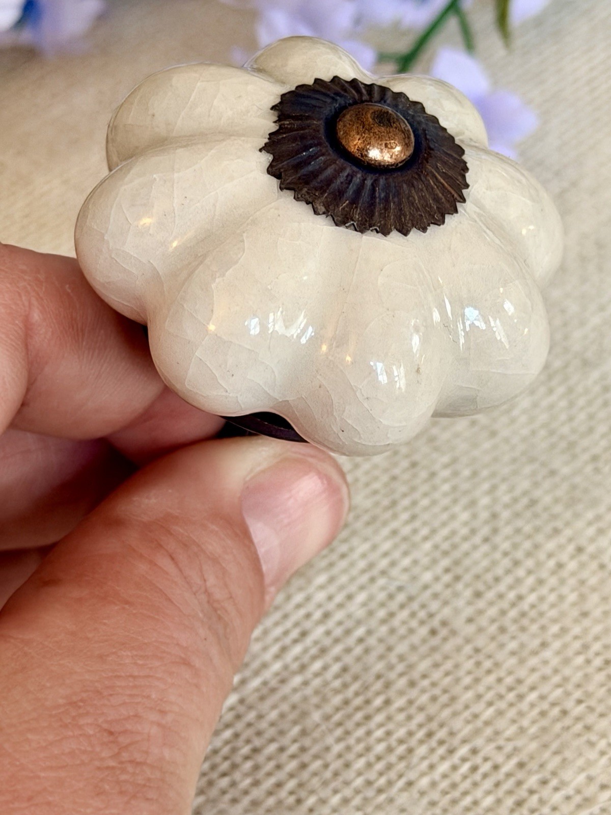 Large Ivory White Porcelain Cabinet Knobs Drawer Pulls Antique Crackled Design