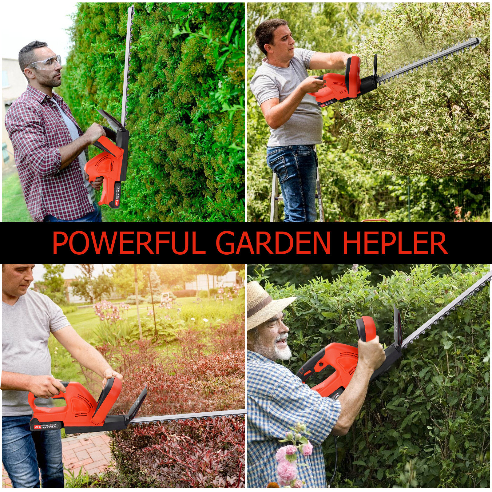 22Inch Cordless Hedge Trimmer Cordless Electric Hedge Trimmer w/2* 24V Battery