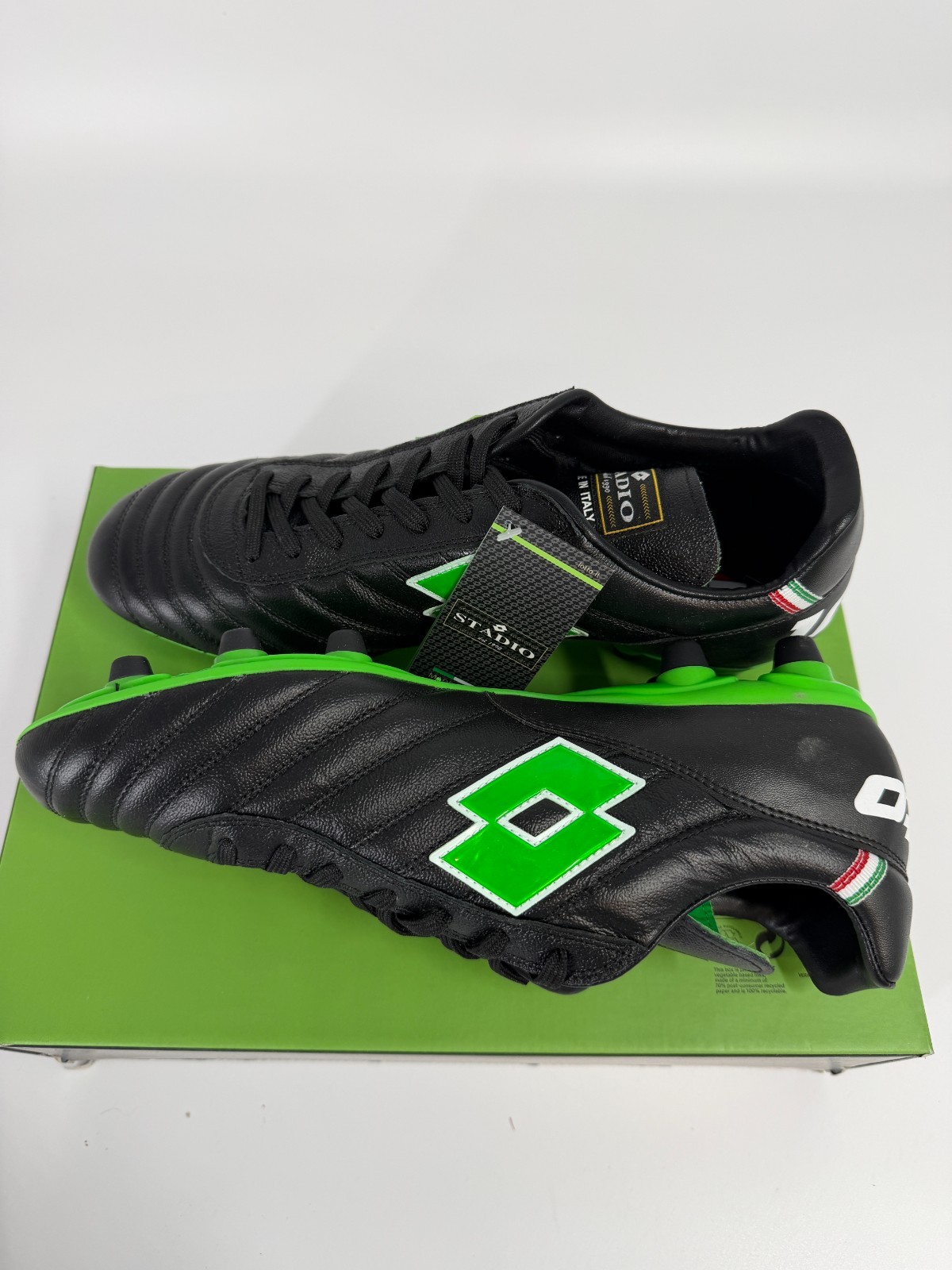 Lotto Stadio OG II FG Size 9.5 Soccer Cleats Black Spring Green 215017 1NI New