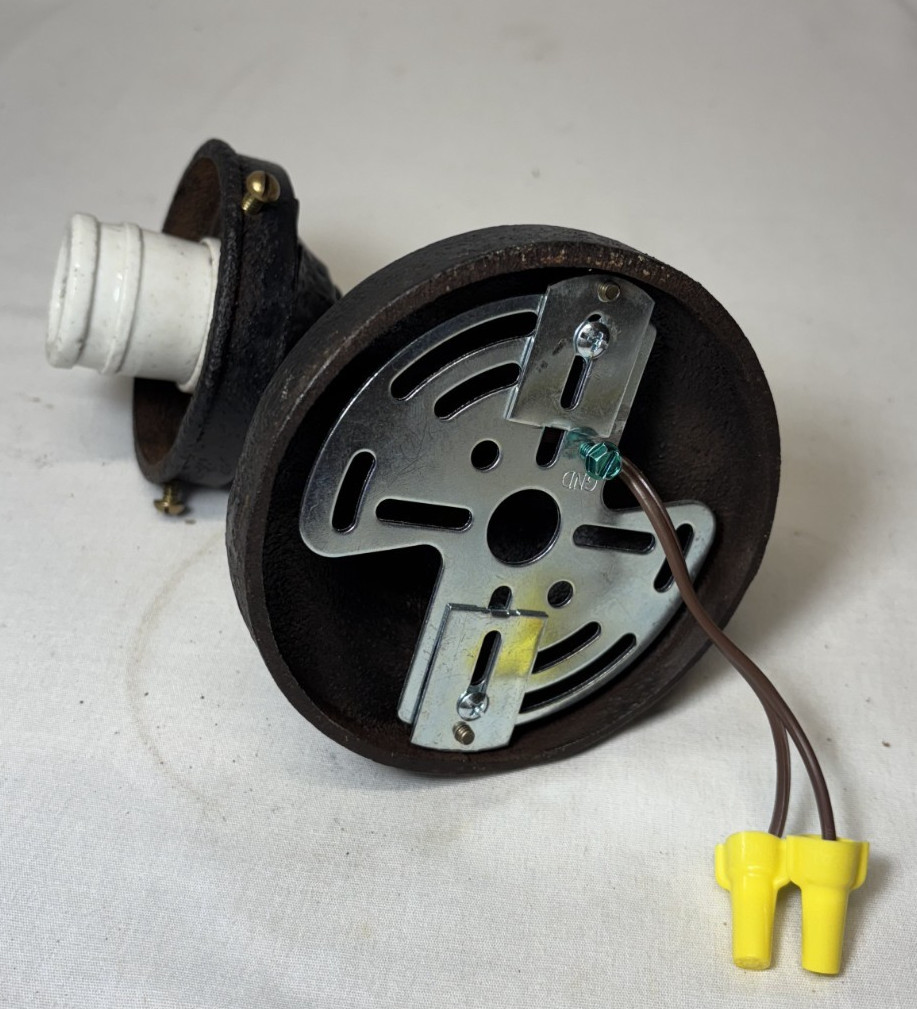 Vtg Exit Glass Light Globe Wall Sconce Cast Iron Fixture Art Deco Shade USA #L61