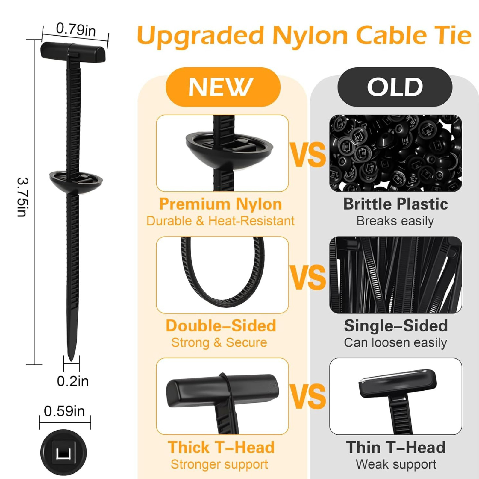 100 PCS Nylon Universal Cable Tie Buckle，Heavy Duty Self-Locking Zip Ties Holder