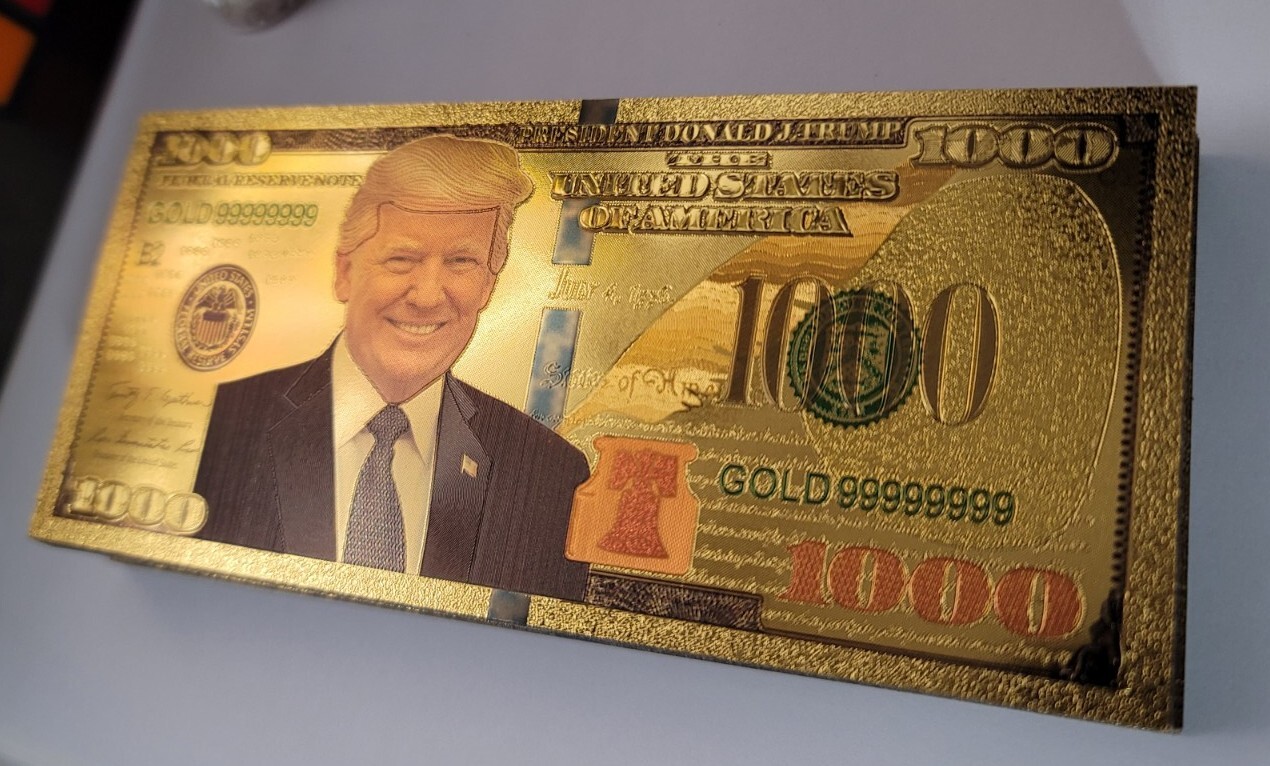 Donald Trump $1000 Bill, Bank Note - 24kt Gold Foil Commemorative - FREE Ship!