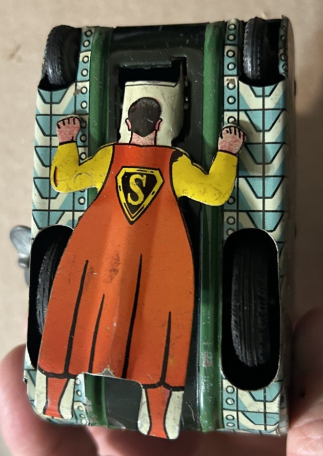 1950's Mechanical SUPERMAN TURNOVER TANK Linemar Tin Wind-Up w ORIGINAL BOX RARE