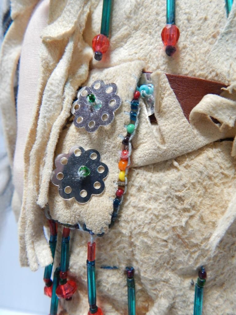 ANTIQUE VINTAGE SOUTHERN PLAINS INDIAN TUBE BEADED FEMALE DOLL - HIDE DRESS