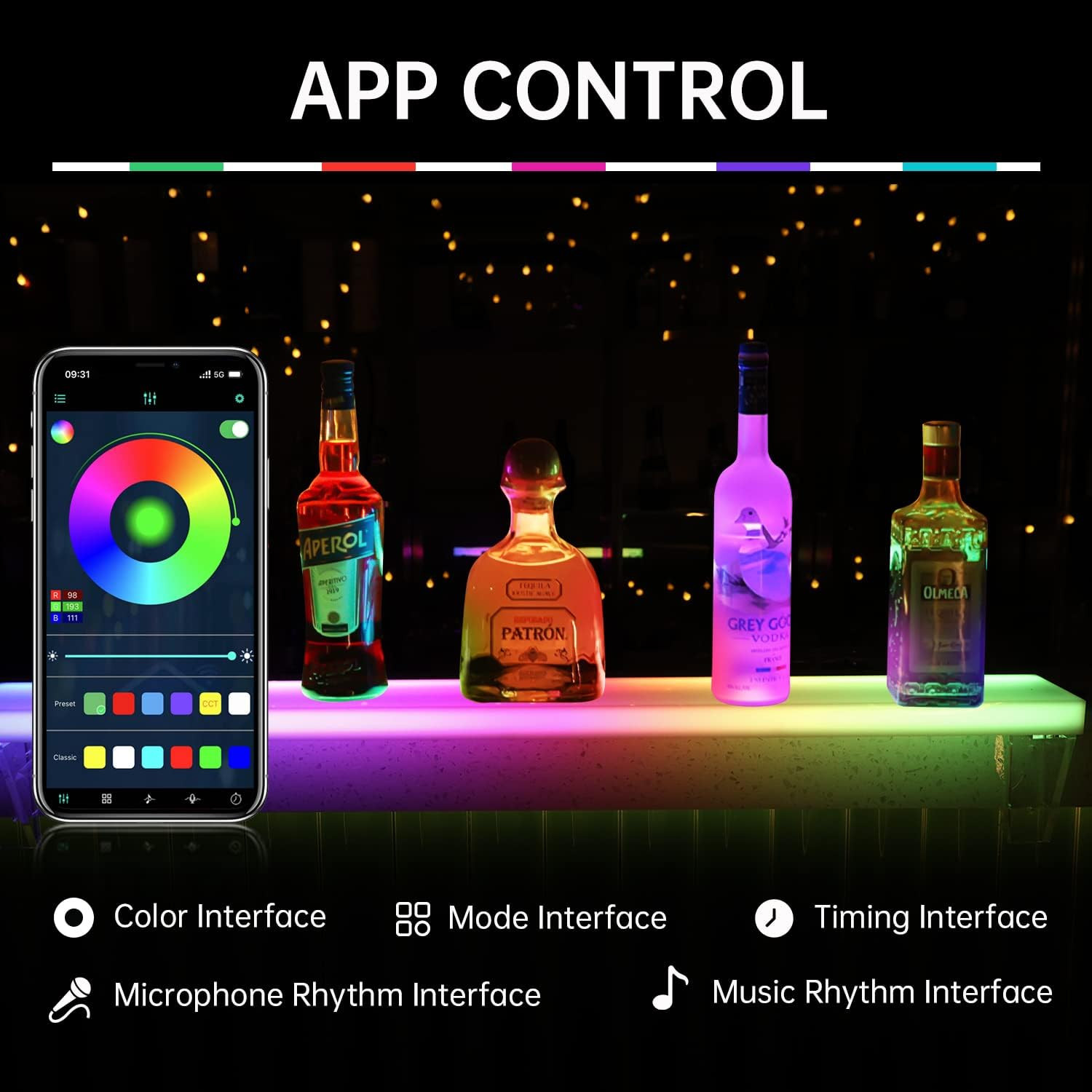 32" LED Wall-Mounted Liquor Bottle Shelf with Remote & App Control