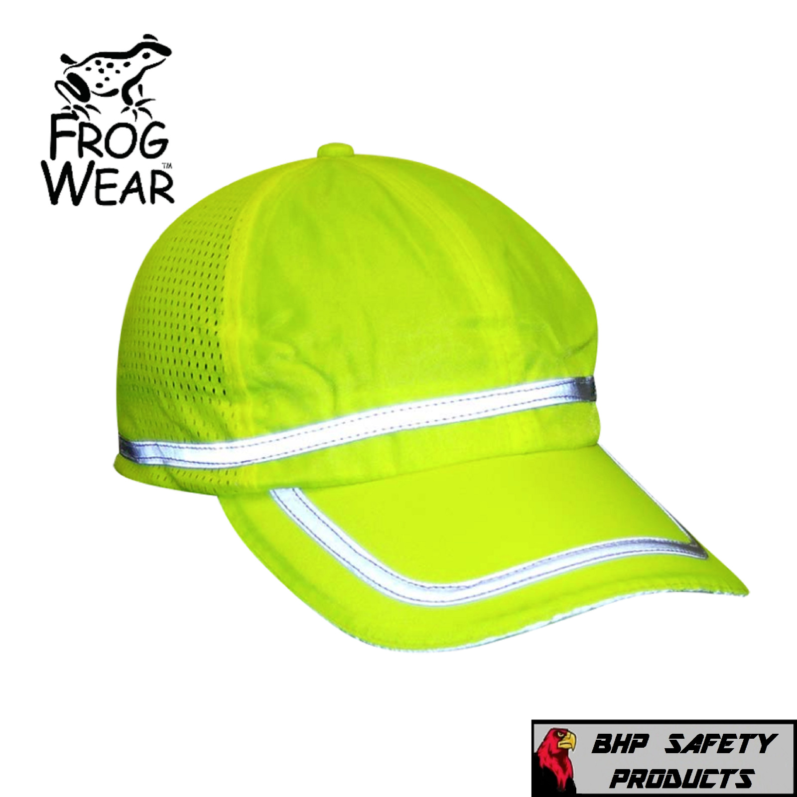 HI-VIS LIME REFLECTIVE HAT/BASEBALL CAP SAFETY, BREATHABLE MESH, HIGH VISIBILITY