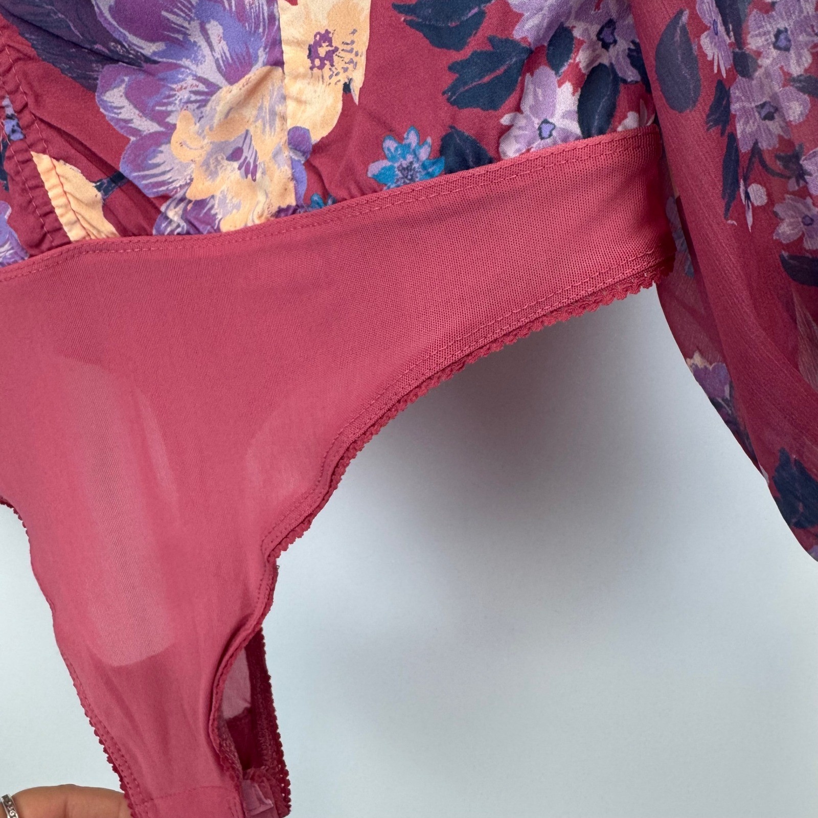 Free People Intimately Floral Long Sleeve Bodice Bodysuit Burgundy Purple Medium