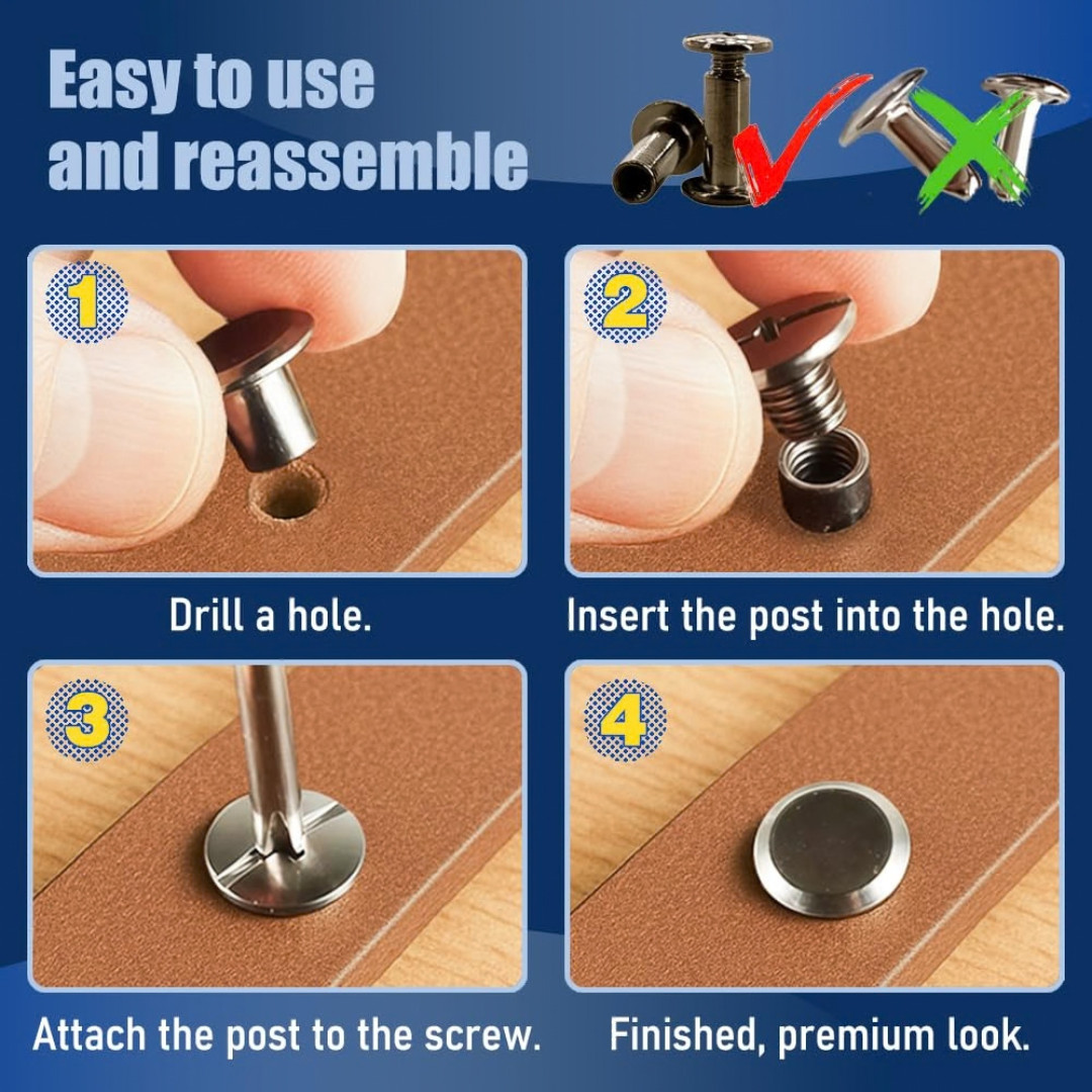 130 Sets Black Chicago Screws Kit M4 M5 Binding Rivets for Leather Belt Book DIY