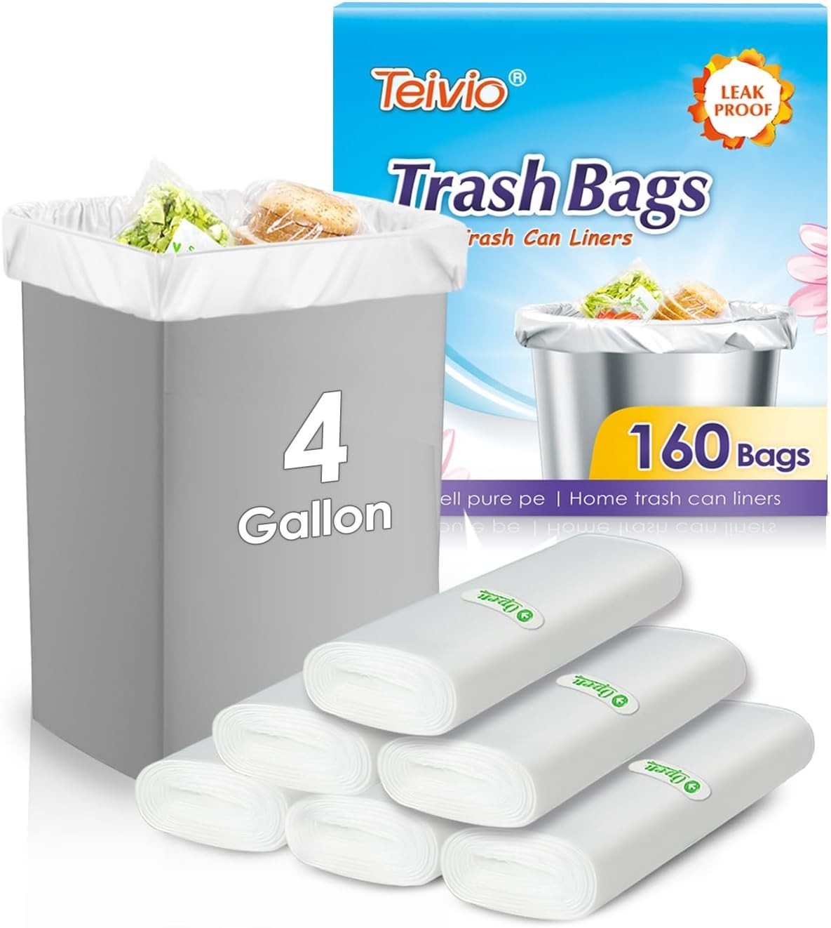 4 Gallon Trash Bags 120 Count Clear Small Plastic Garbage Bags for Kitchen