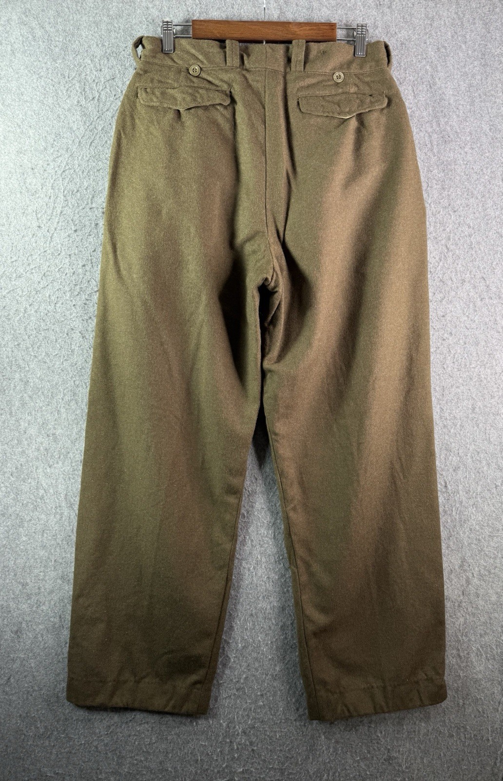 Original True Vintage 1950's Era French Army Green Wool Uniform Trousers 32x30