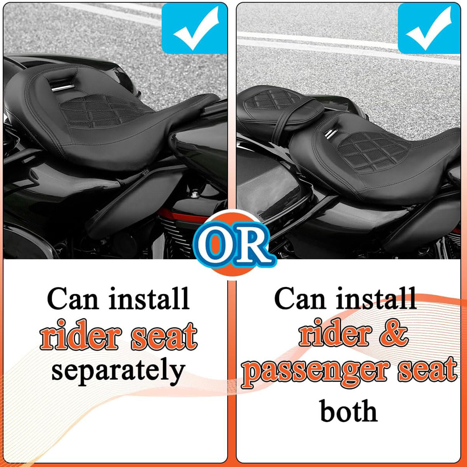 For Harley Davidson Touring CVO Road King Driver Passenger Seat Black Stitching