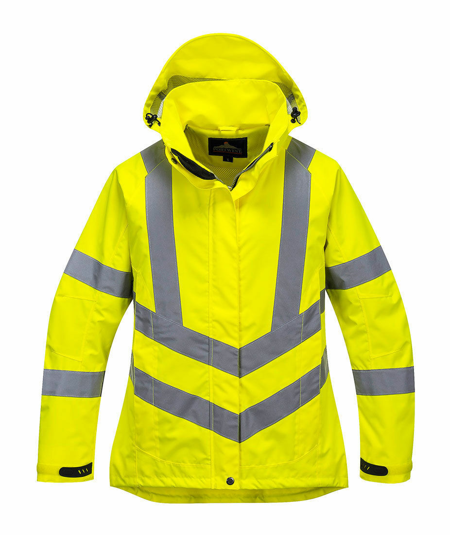 Portwest LW70 Ladies Breathable Safety Work Rain Jacket in Reflective HiVis ANSI