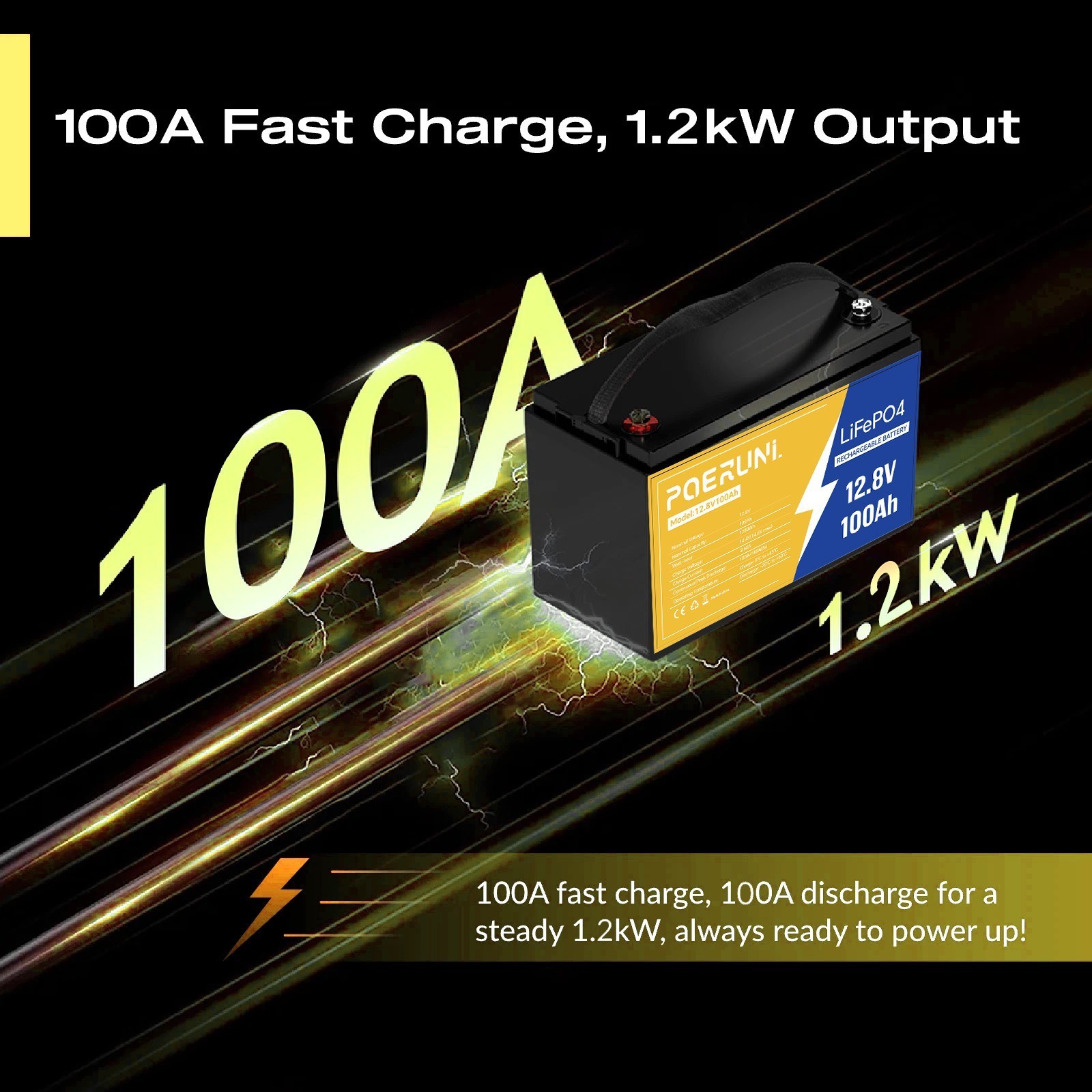 12V 100Ah LiFePO4 Lithium Battery 100AH BMS Solar Deep Cycle RV Camper Marine RV