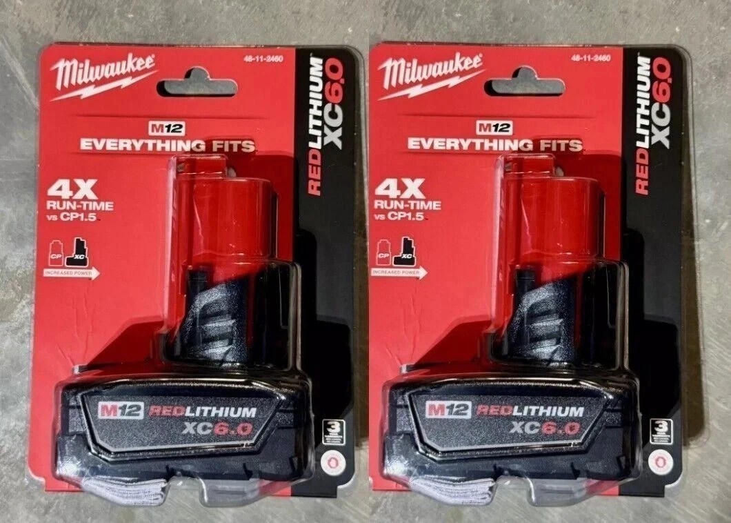 2 PCS MіІwaukеe 48-11-2460 M12 12V RED LITHIUM XC 6.0 Extended Capacity Battery