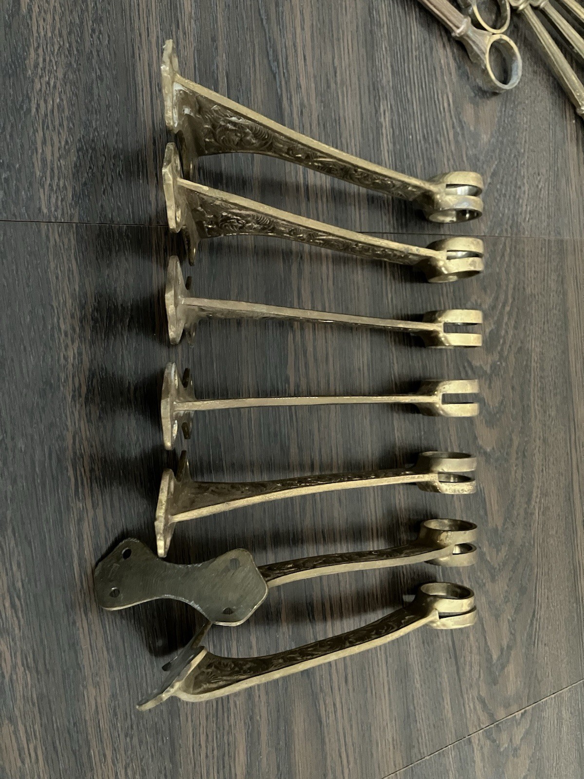 Antique Victorian Style Aged Brass Bar Footrest Brackets Set of 7