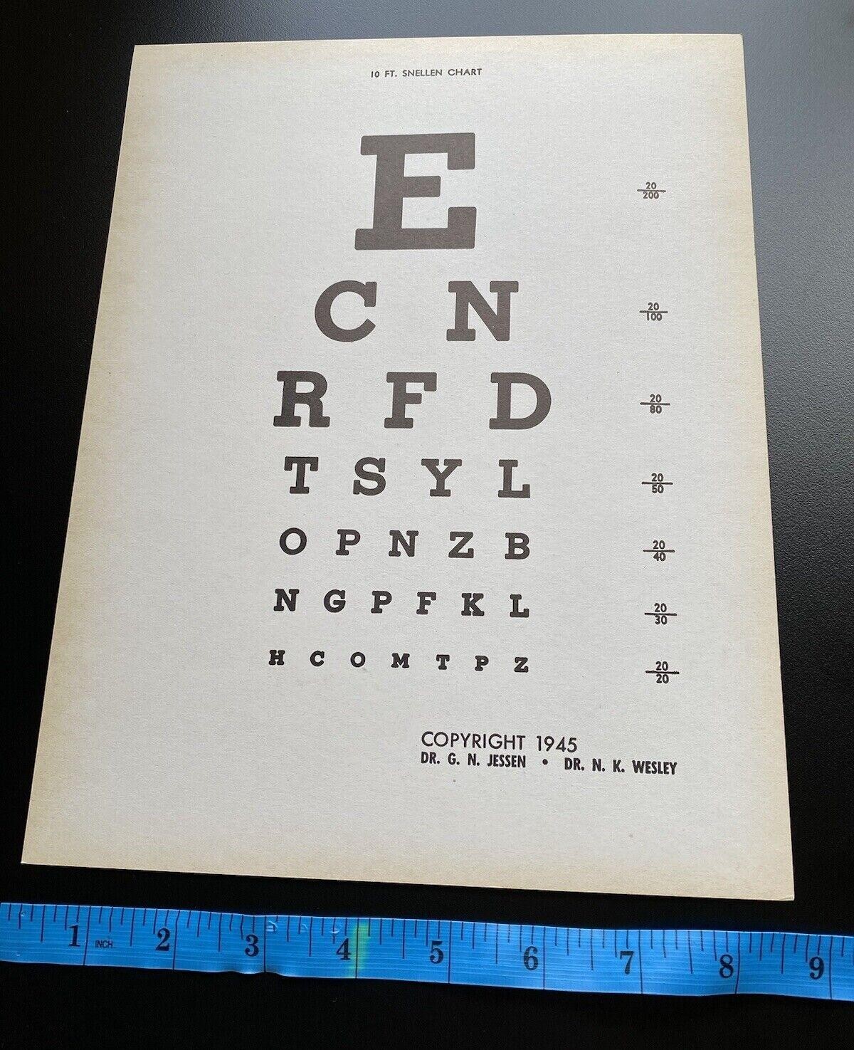 Vintage 1945 Vision Eye Chart Test Dr. George Jessen & Dr. Newton K. Wesley