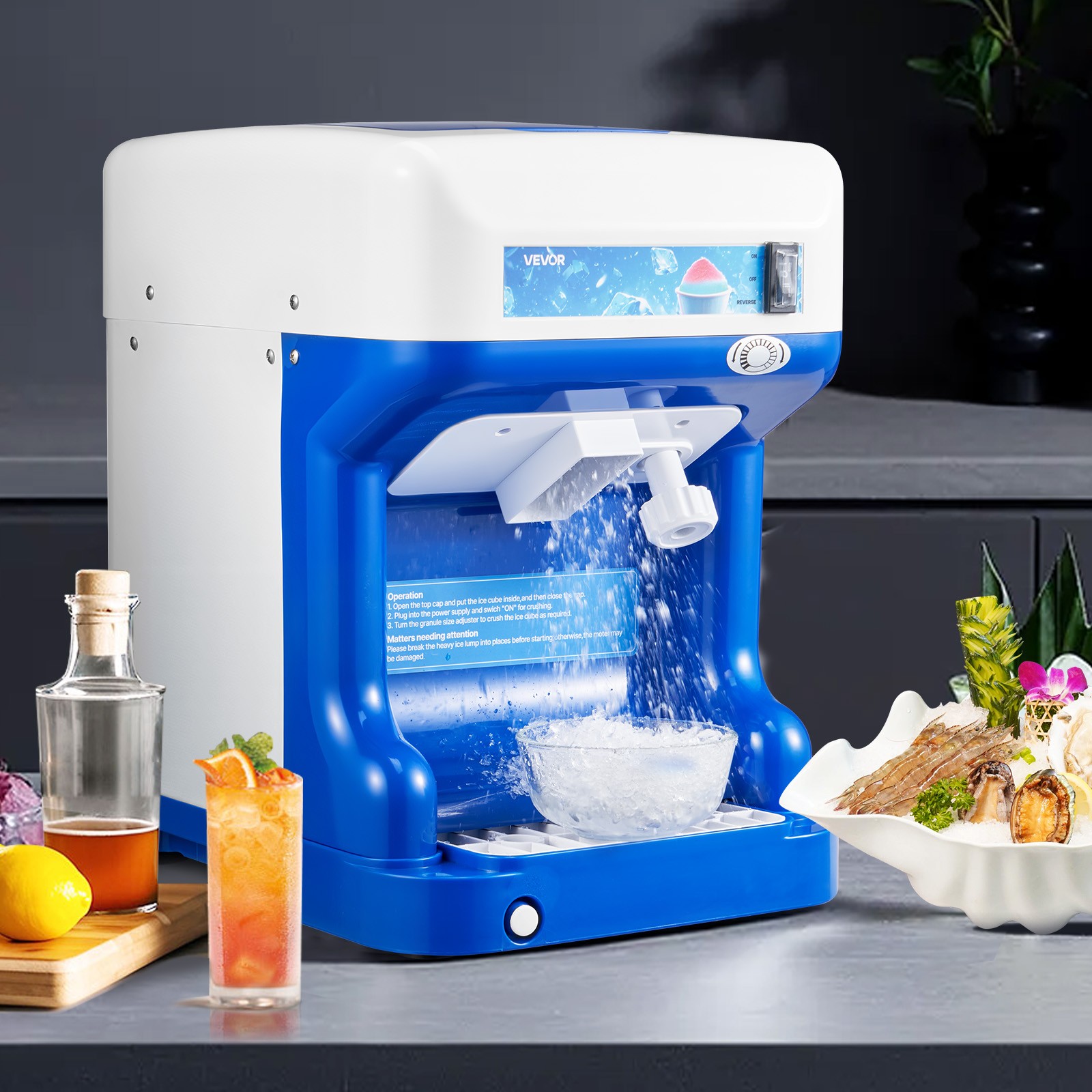 VEVOR Commercial Ice Shaver 286LBS/H Electric Snow Cone Maker Ice Crusher Blue