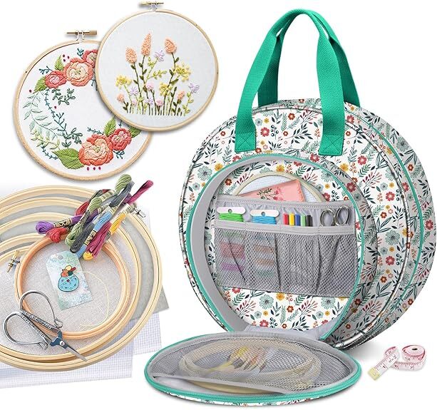Embroidery Project Bag Embroidery Supplies Storage Carrying Tote Case Pockets