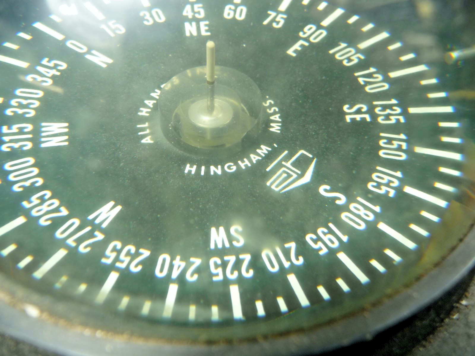 Vintage Marine COMPASS Boat Nautical, ALL HANDS Inc. HINGHAM, MASS