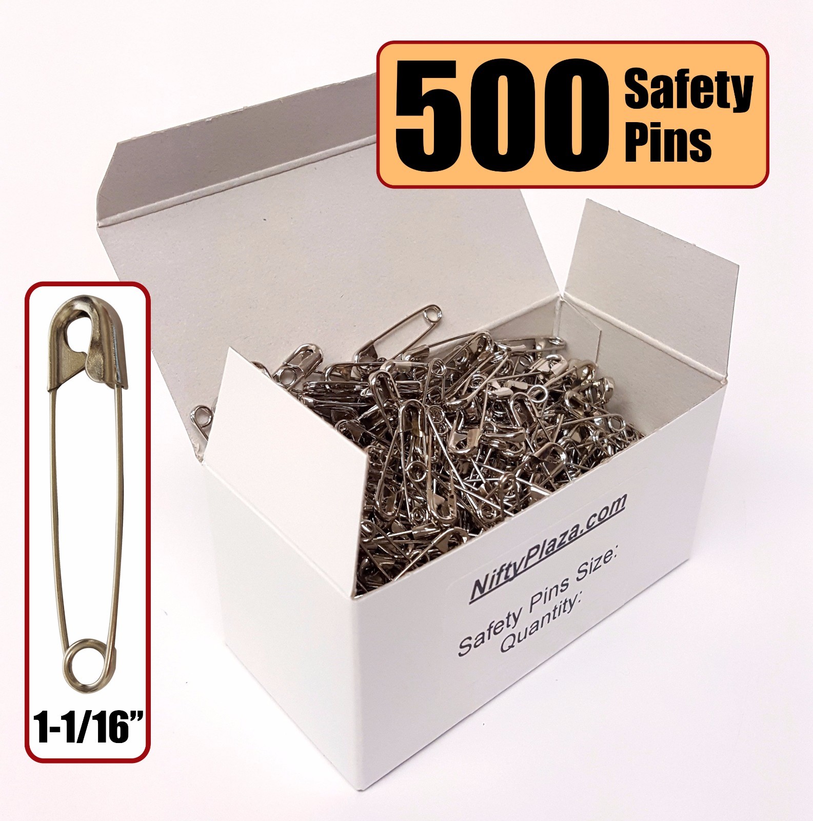 NiftyPlaza 500 Safety Pins Size 1-1/16" Heavy Duty Industrial Strength No Rust