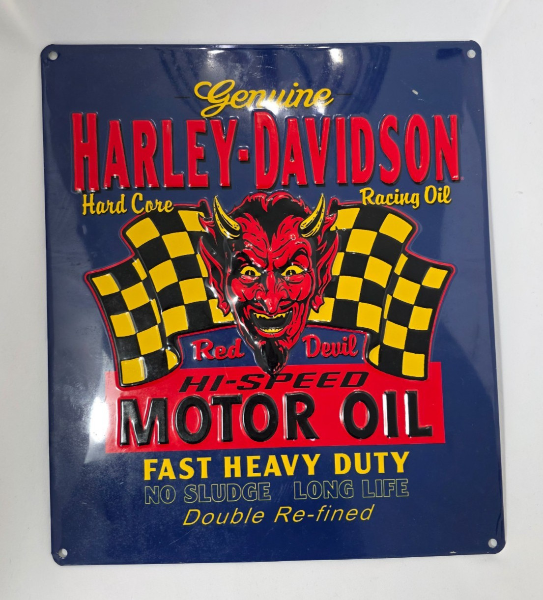 Harley Davidson Red Devil Motor Oil Metal Sign 15" x 13"