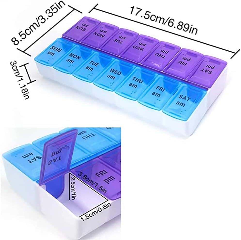 2 Pack Weekly Pill Box Organizer Twice a Day 7 day AMPM Organizer Case Medicine