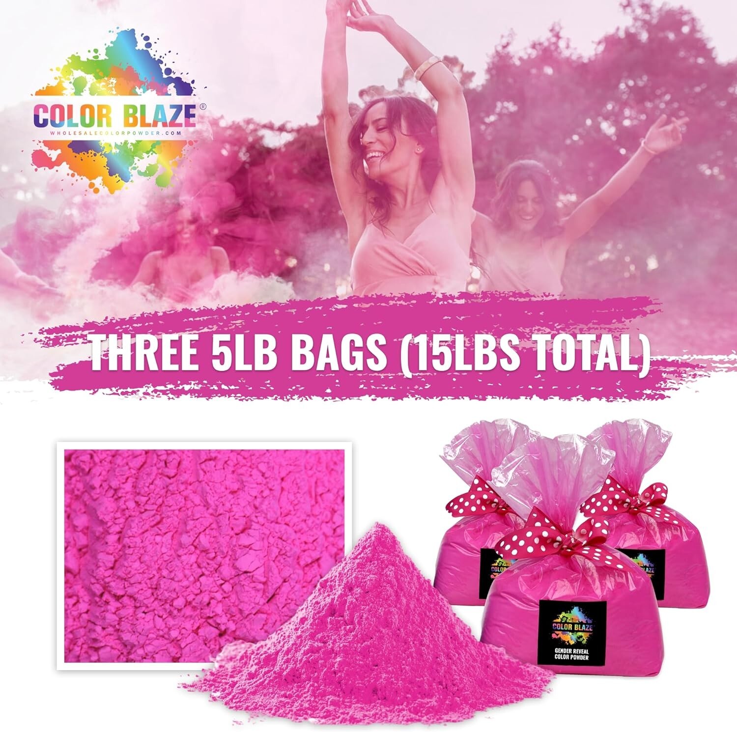 Color Blaze - 15lbs Pink Color Powder - Gender Reveal Baby Girl Color Run Holi