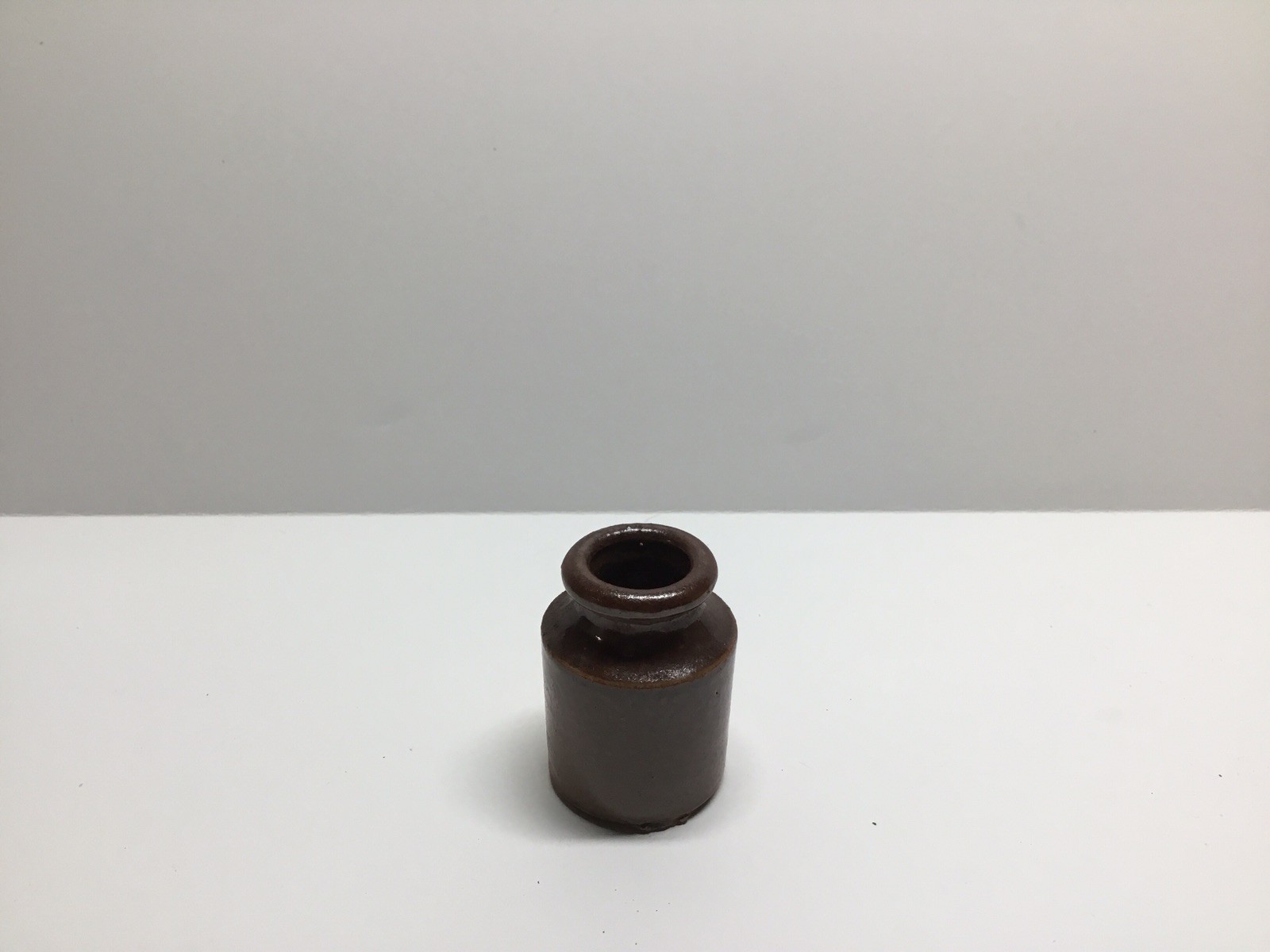 Tiny Antique Stoneware Ink Bottle 1 3/4 Inches Tall.