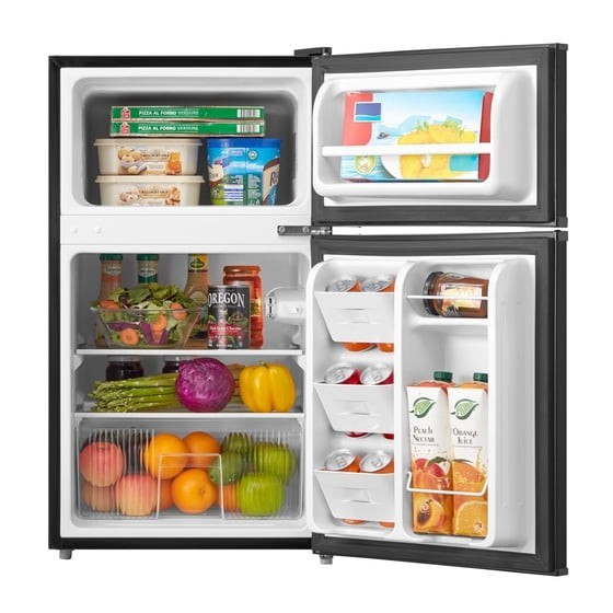 Arctic King 3.2 Cu ft Two Door Mini Fridge with Freezer, Black, E-Star