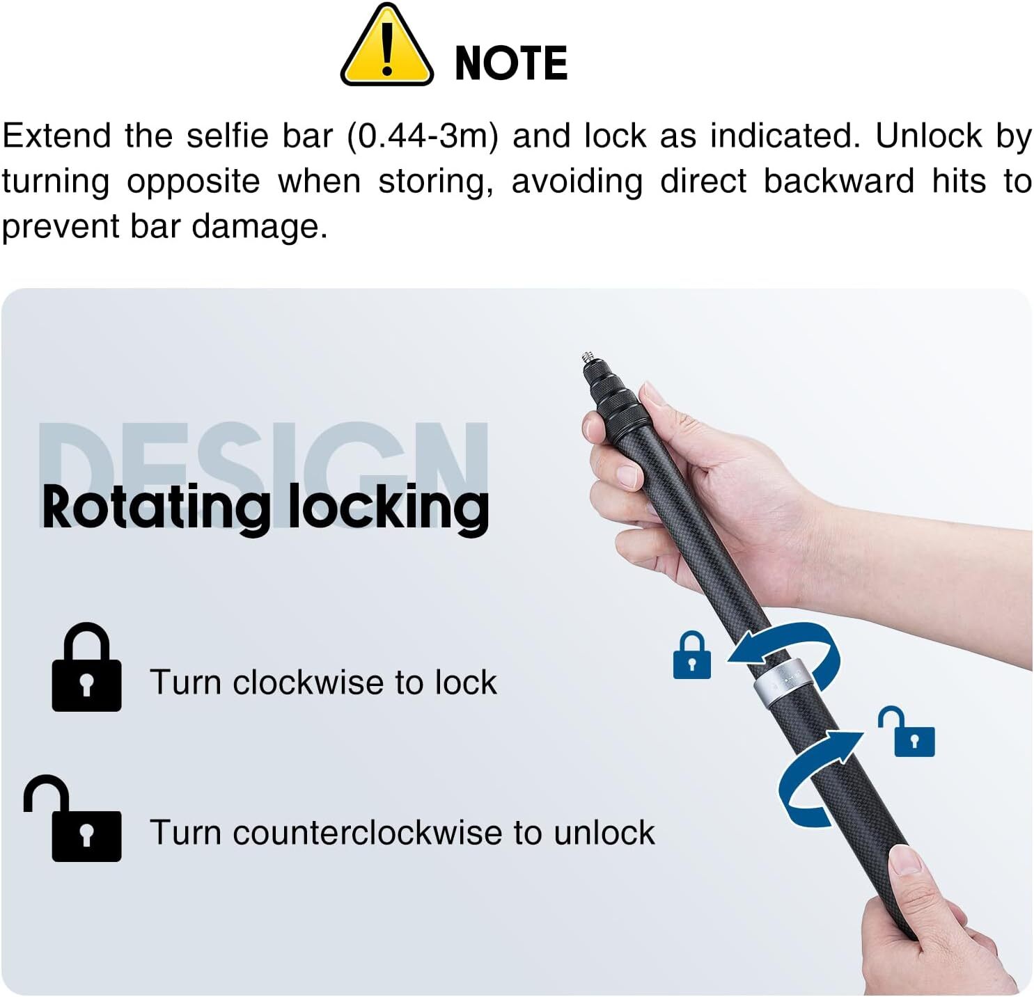 Carbon Fiber Invisible Selfie Stick Extended Pole For Insta360 X5X4 GoPro Camera