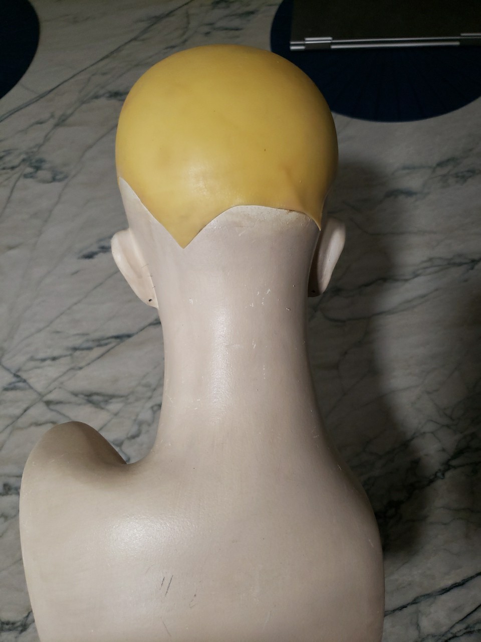 Vintage Plaster Mannequin Head Wig Painted Eyes Halloween Bust 14"H x 8"W