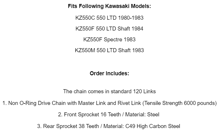 Black Drive Chain And Sprocket Kit for Kawasaki KZ550 1980 1981 1982 1983 1984